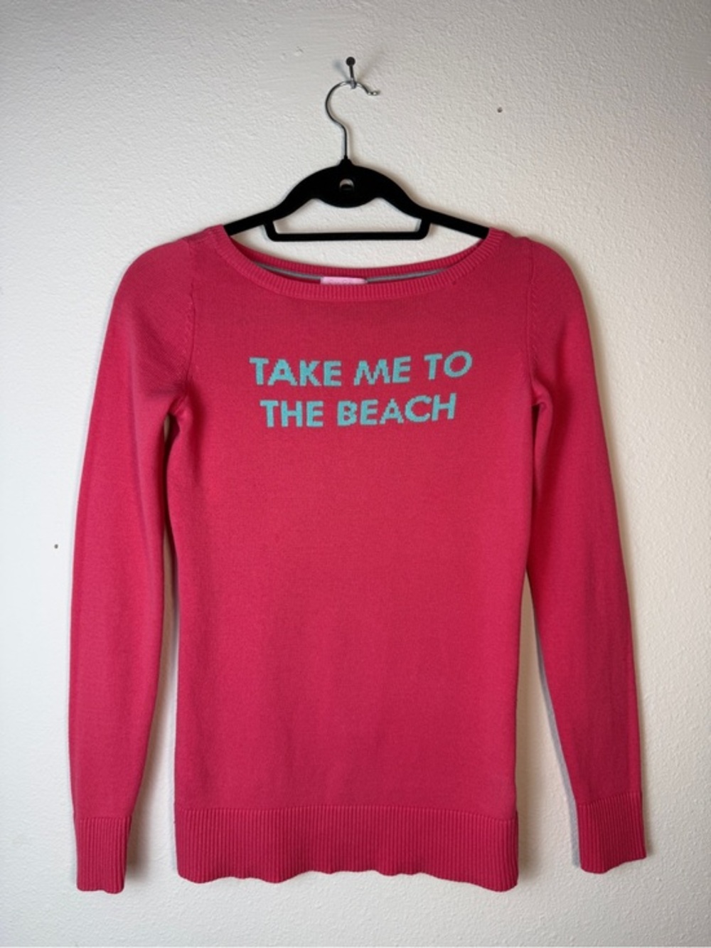 Lilly Pulitzer Womens XS Sweater Pink Take Me To The Beach Cotton Pullover